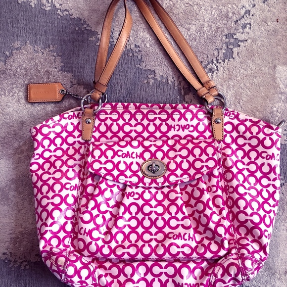 Coach Handbags - Coach Canvas Purse pink c logo
